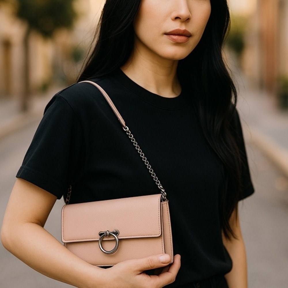 π Rebecca Minkoff Sofia Blush Leather Crossbody Clutch Convertible Chain Bag - Picture 6 of 11